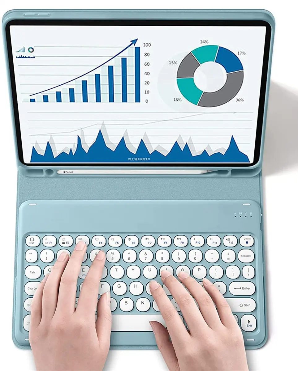 QIYIBOCASE Galaxy Tab S6 Lite Keyboard Case Mint Green | Detachable Round Keys Bluetooth Keyboard with S Pen Holder - view 7