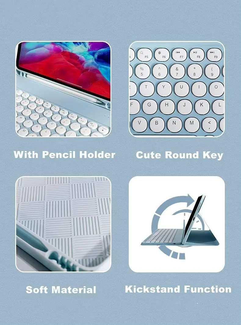 QIYIBOCASE Galaxy Tab S6 Lite Keyboard Case Mint Green | Detachable Round Keys Bluetooth Keyboard with S Pen Holder - view 4