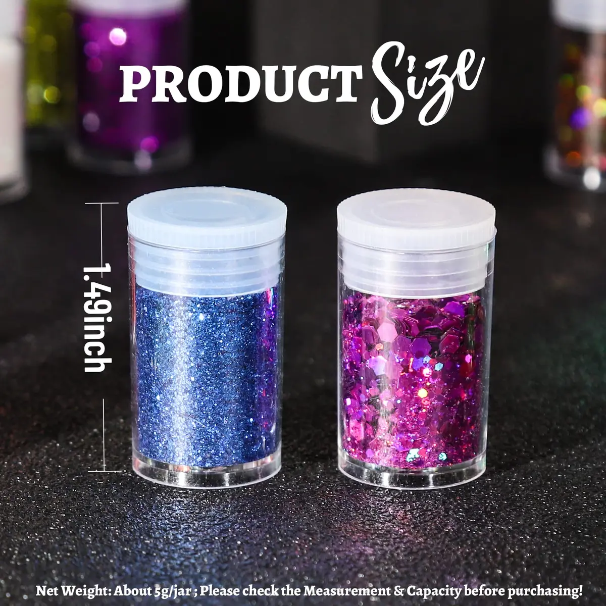 LEOBRO Glitter, 32 Colors Fine & Chunky Glitter for Crafts, Resin, Art, 16 jars each 8g | Sparkling & Safe - view 8