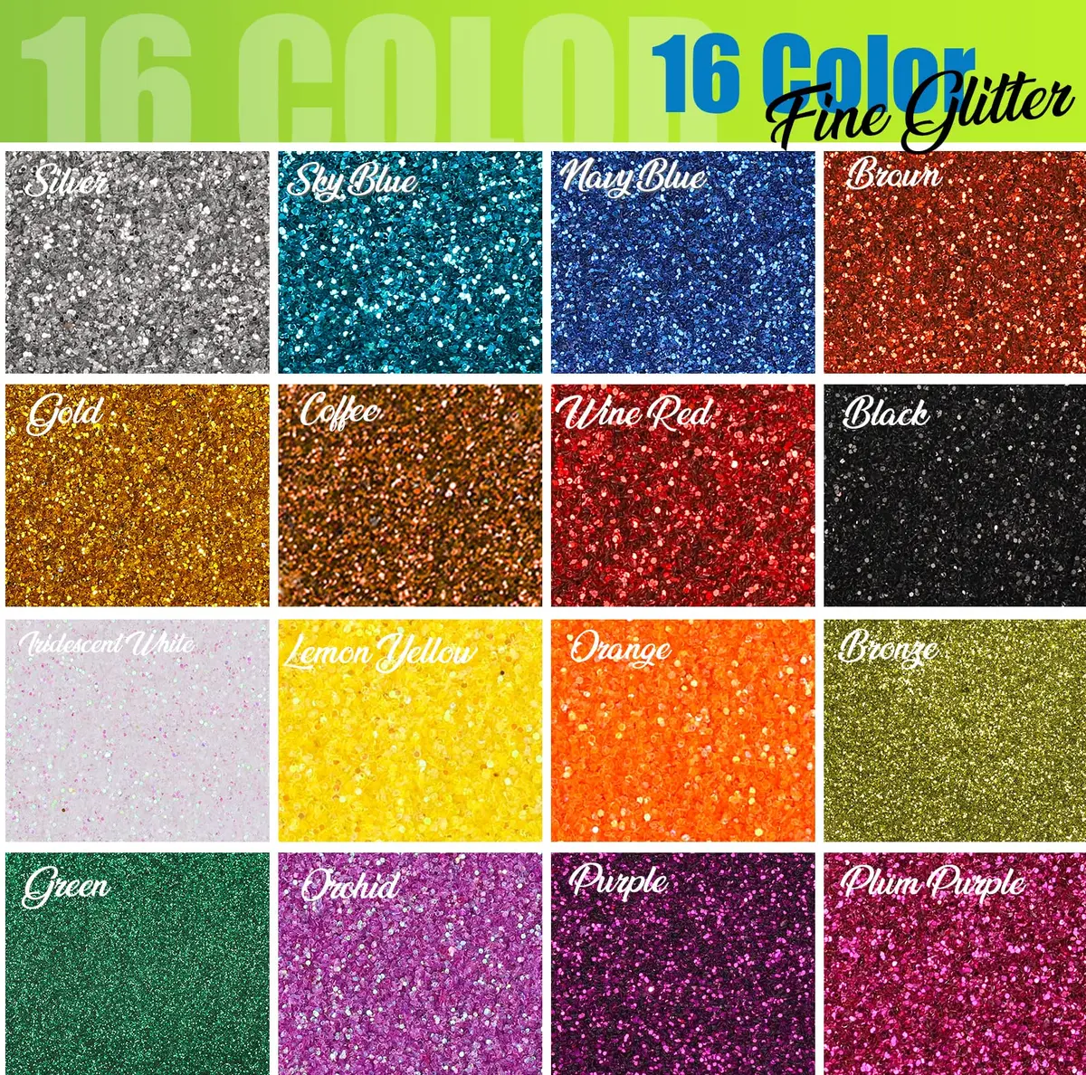 LEOBRO Glitter, 32 Colors Fine & Chunky Glitter for Crafts, Resin, Art, 16 jars each 8g | Sparkling & Safe - view 3