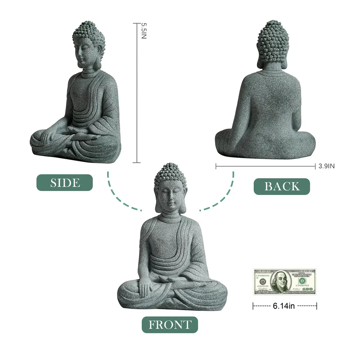 FENGSHUI-CAISHEN Little Buddah Statue for Home Indoor Aquarium | Meditative Zen Decor with Handcrafted Stone Finish - view 8