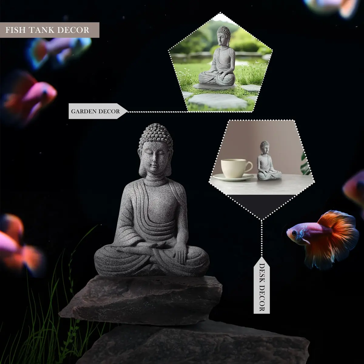 FENGSHUI-CAISHEN Little Buddah Statue for Home Indoor Aquarium | Meditative Zen Decor with Handcrafted Stone Finish - view 4
