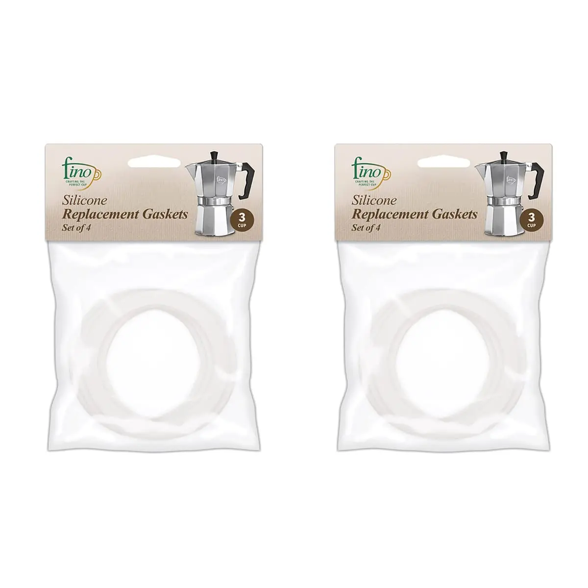 Fino Replacement Gasket for 3-Cup Stovetop Espresso Coffee Maker | Silicone, 2 Sets of 4 | Heat Safe to 410°F - main product image