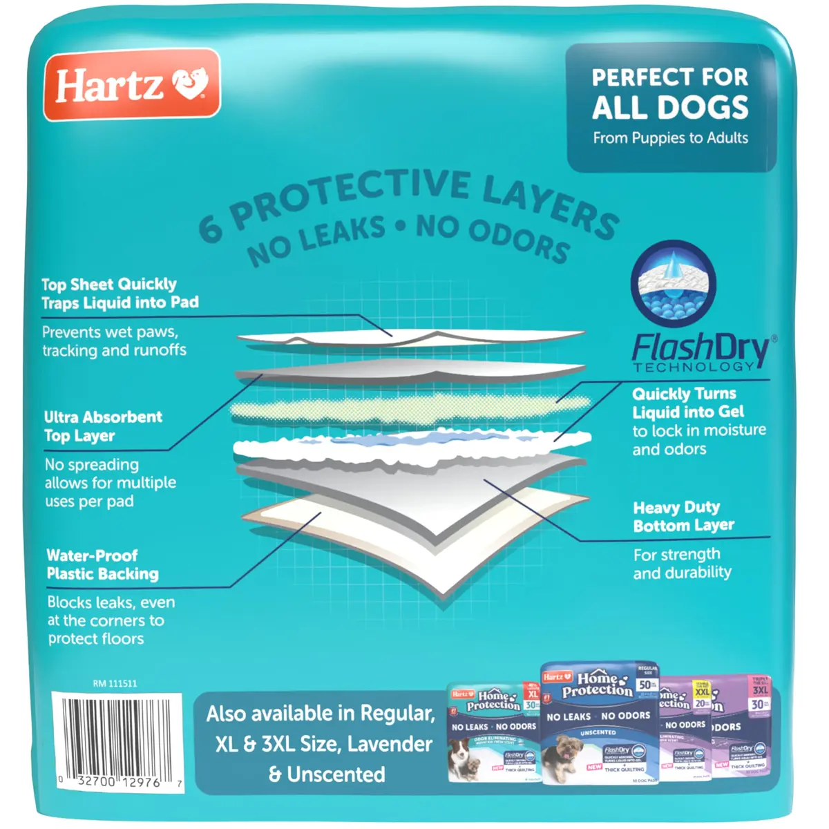 Hartz Dog Training Pads XXL 30 x 30 inches | Odor Eliminating, Leak-Proof, Super Absorbent (70-120c) - view 9