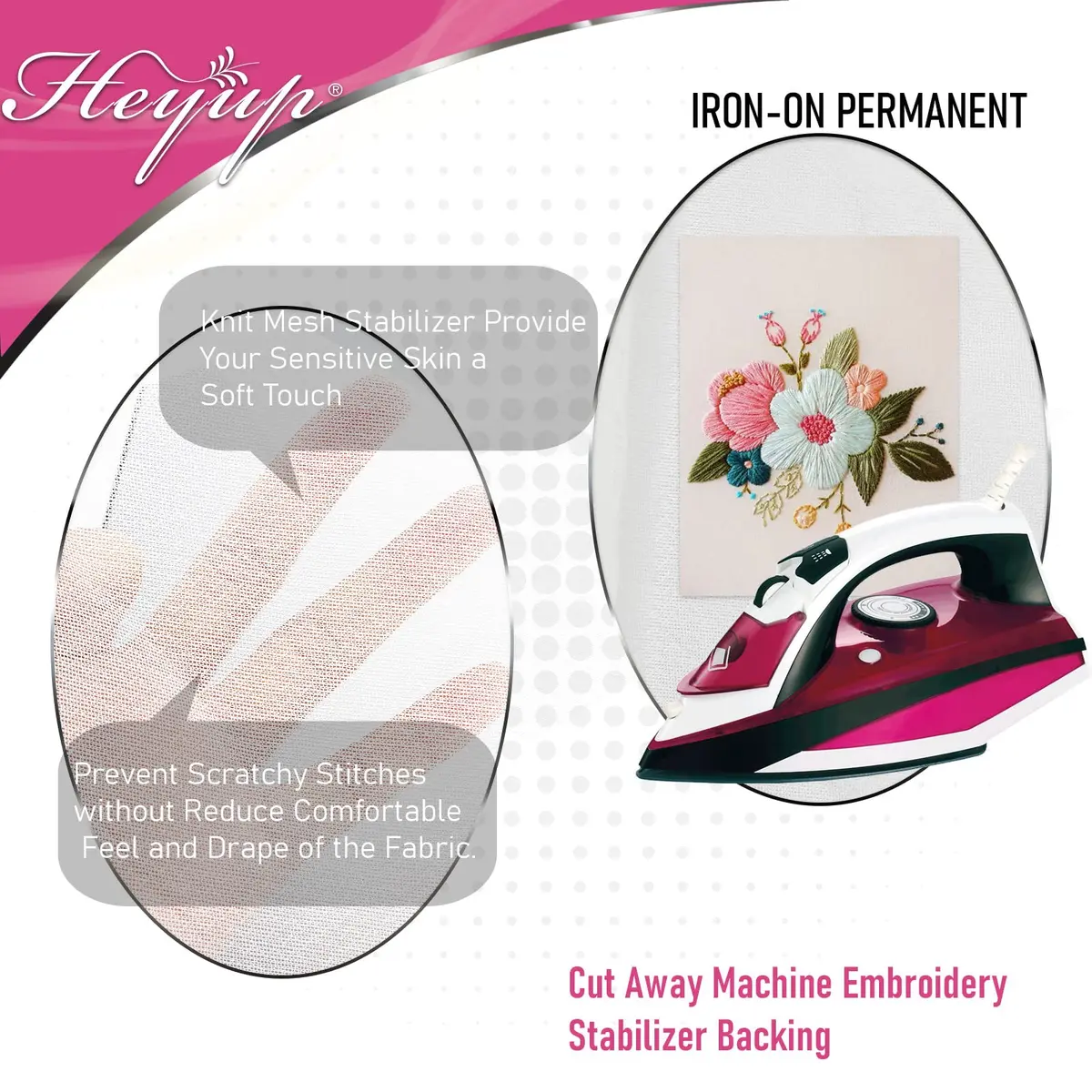 HEYUP Iron on Embroidery Stabilizer 8" x 9 Yd | Soft Touch Backing for Sensitive Skin - view 2