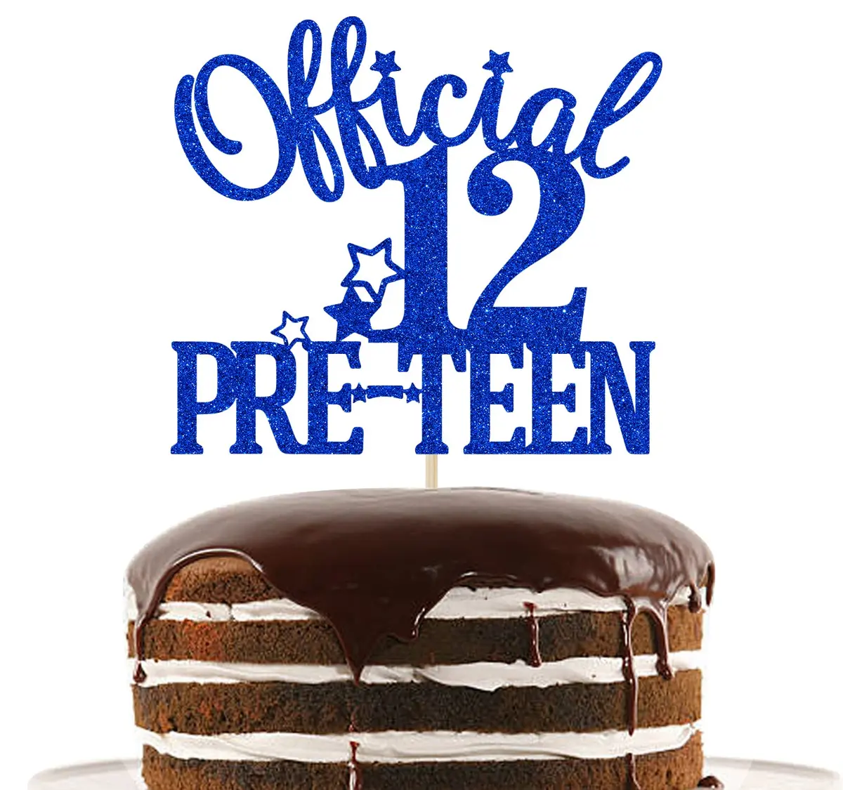 Nettuao Blue Glitter 12th Birthday Cake Topper | Premium Glitter Cardboard & Wooden Stick (1 Count) - main product image
