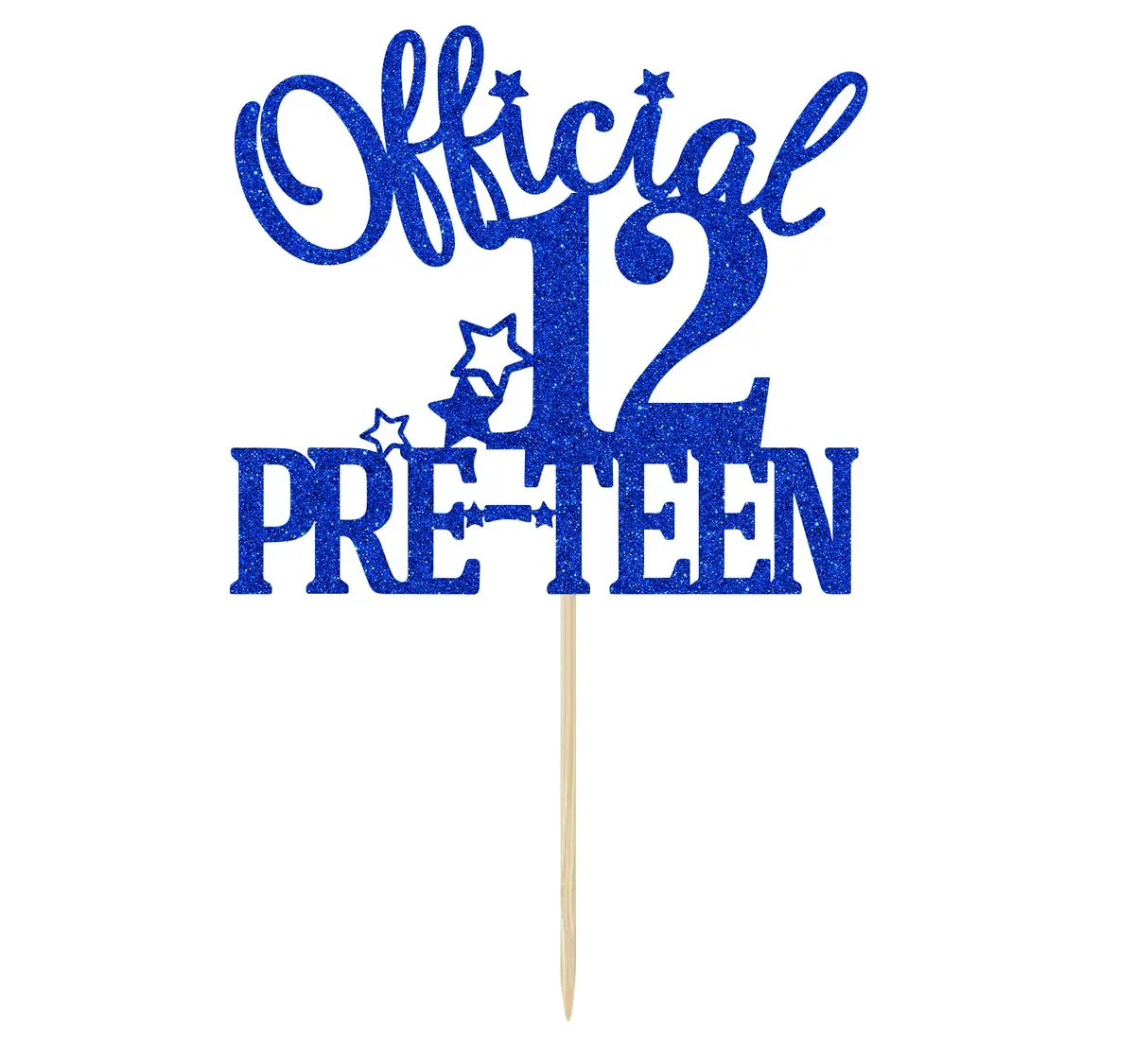 Nettuao Blue Glitter 12th Birthday Cake Topper | Premium Glitter Cardboard & Wooden Stick (1 Count) - view 5