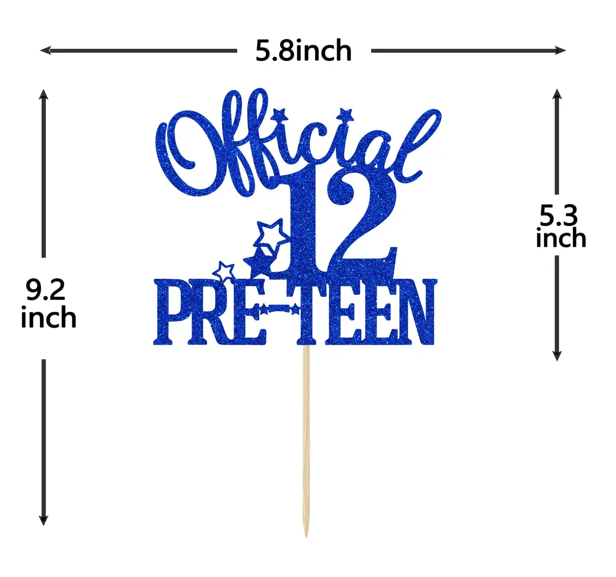 Nettuao Blue Glitter 12th Birthday Cake Topper | Premium Glitter Cardboard & Wooden Stick (1 Count) - view 6