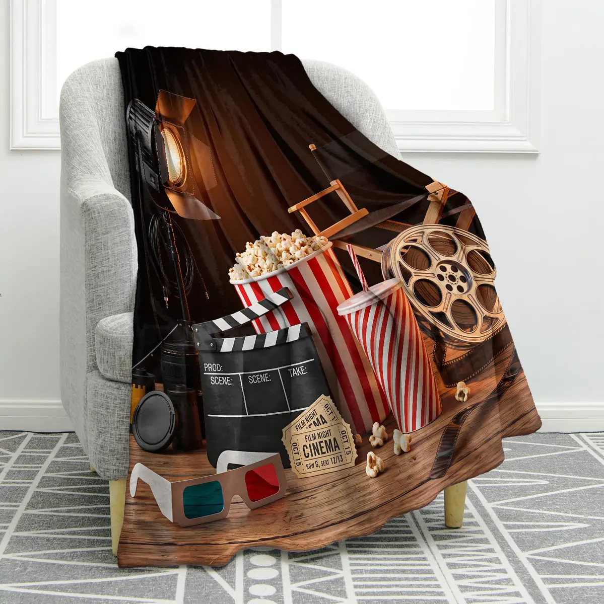 Jekeno Movie Gifts Blanket Cinema Throw Blanket 50x60 Inch | Movie Theater Theme Gifts for Movie Lovers - main product image