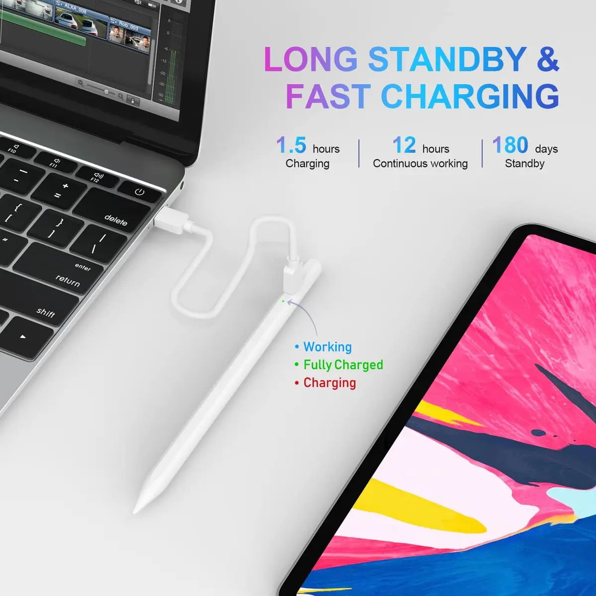 COO Stylus Pen for iPad 10th/9th/8th/7th/6th Gen, Pro 12.9/11, Air 5/4/3, Mini 6/5 | Palm Rejection & Fast Charge - view 6