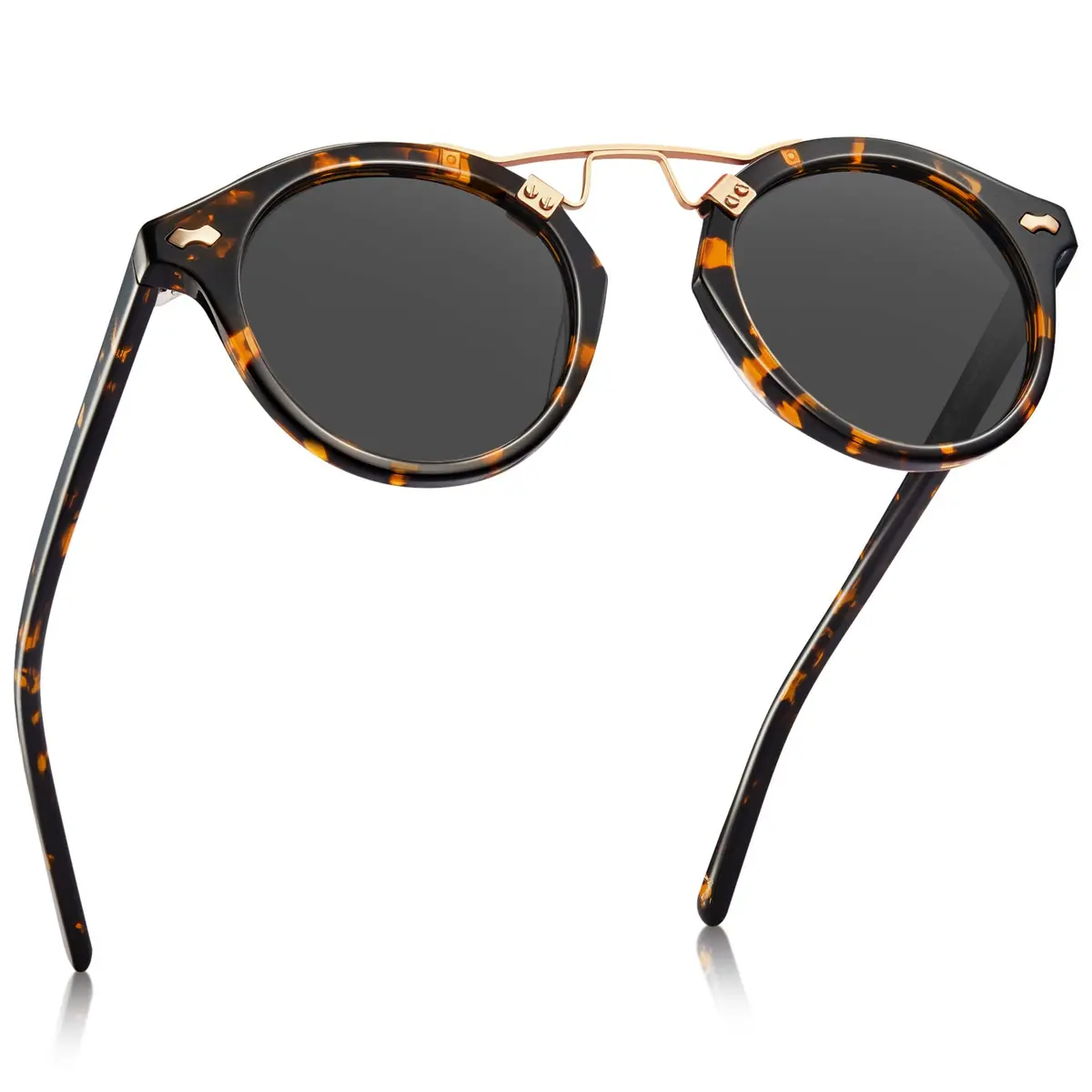 CARFIA Small Acetate Polarized Sunglasses for Women UV Protection, Retro Double Bridge Eyewear Metal Brow Round Sunnies - main product image