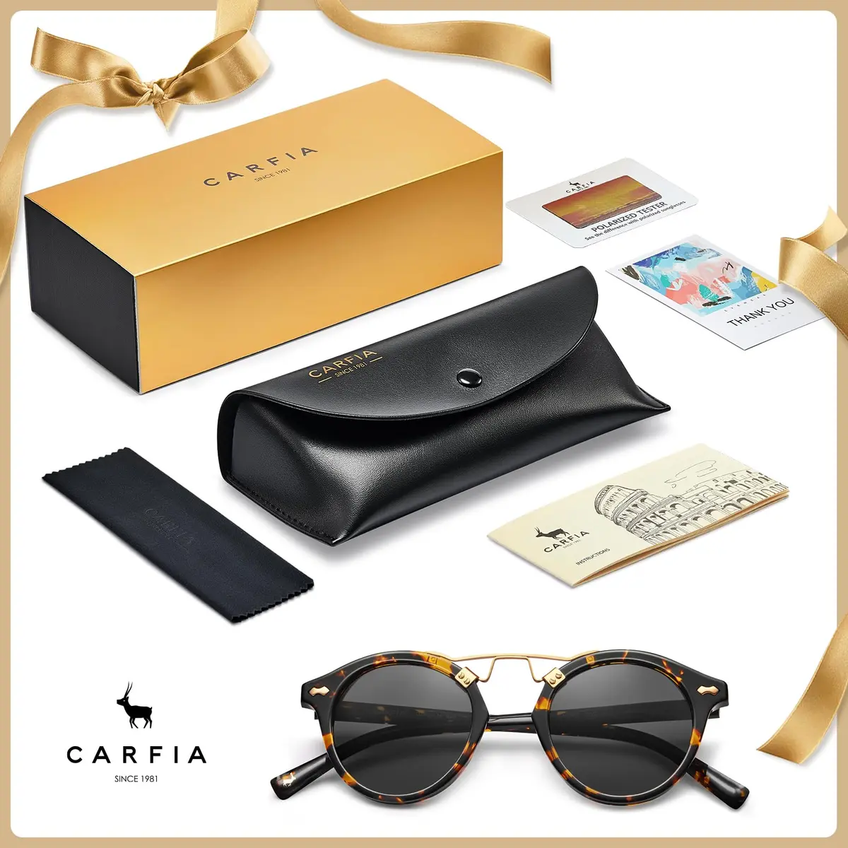 CARFIA Small Acetate Polarized Sunglasses for Women UV Protection, Retro Double Bridge Eyewear Metal Brow Round Sunnies - view 8