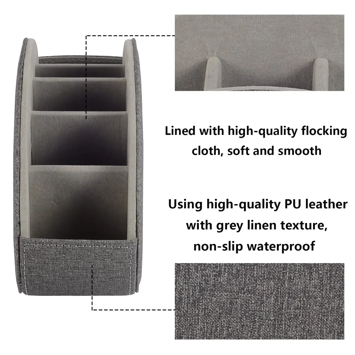 RHCSZ Remote Control Holder Grey 21.5cm (8.46in) | 5 Compartment Bedside Organizer - view 6