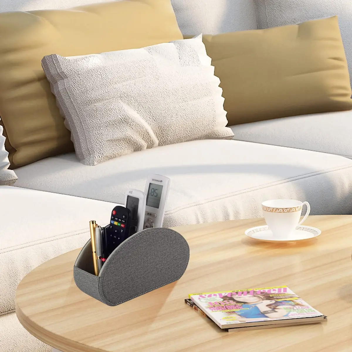 RHCSZ Remote Control Holder Grey 21.5cm (8.46in) | 5 Compartment Bedside Organizer - view 7