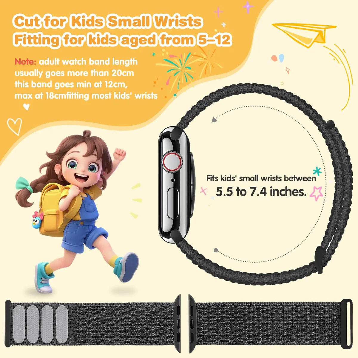 BlackPro Kids Apple Watch Band Breathable Nylon Loop Strap | Soft, Adjustable for Series 9/8/7/6/5/4/3/2/1/SE/SE2 38mm-45mm - view 2