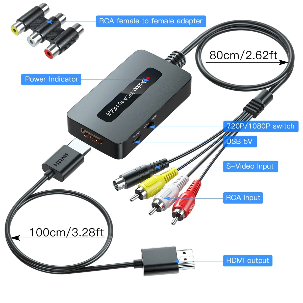 Sedytetoc RCA Svideo to HDMI Converter with HD Cable (RCA and Svideo Integrated) | Full HD Upscaling for TV & Projectors - view 5