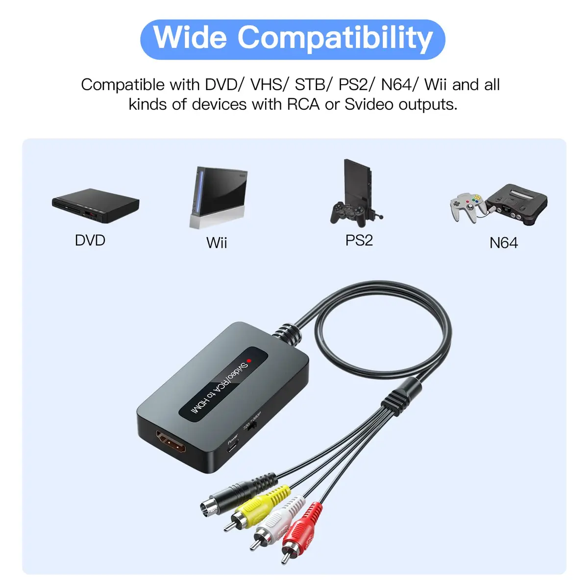 Sedytetoc RCA Svideo to HDMI Converter with HD Cable (RCA and Svideo Integrated) | Full HD Upscaling for TV & Projectors - view 3