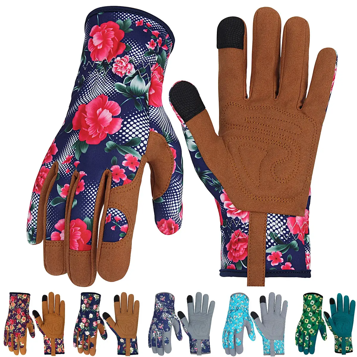MERTURN Leather Gardening Gloves for Women Floral Pattern | Touch Screen & Heavy Duty (9 in) - main product image