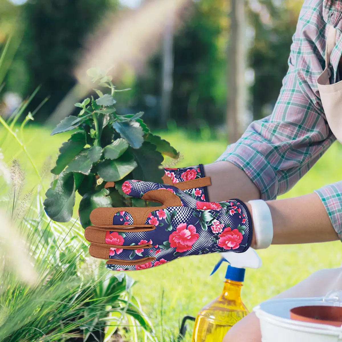 MERTURN Leather Gardening Gloves for Women Floral Pattern | Touch Screen & Heavy Duty (9 in) - view 6