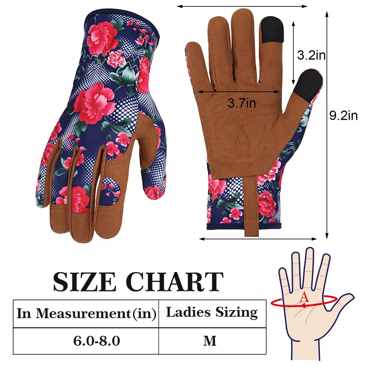MERTURN Leather Gardening Gloves for Women Floral Pattern | Touch Screen & Heavy Duty (9 in) - view 3