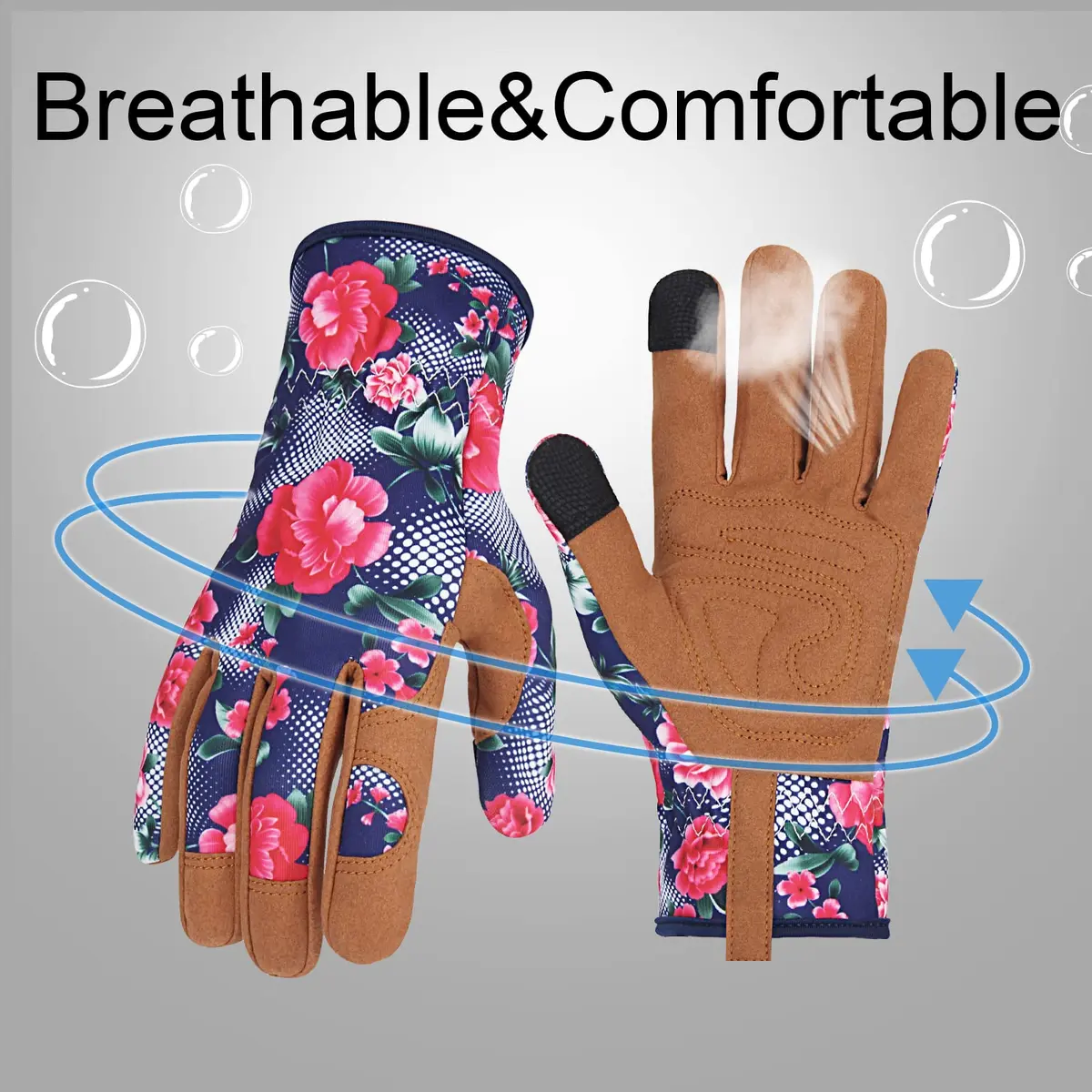 MERTURN Leather Gardening Gloves for Women Floral Pattern | Touch Screen & Heavy Duty (9 in) - view 4