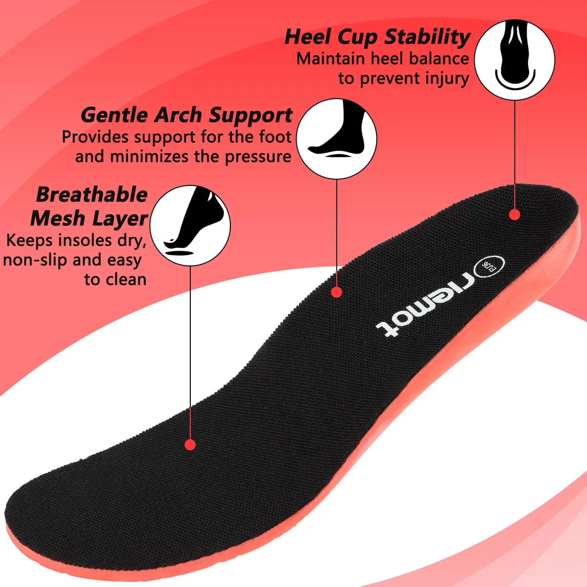 riemot Sports Insoles for Men with PU Cushioning | Full-Length Shoe Inserts for Comfort & Support - view 2