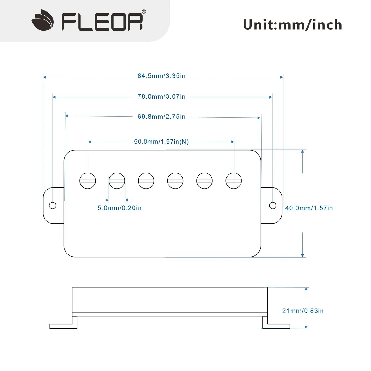 FLEOR Alnico 5 Guitar Humbucker Pickup 7-8K Neck Chrome | 50mm Pole Spacing - view 2