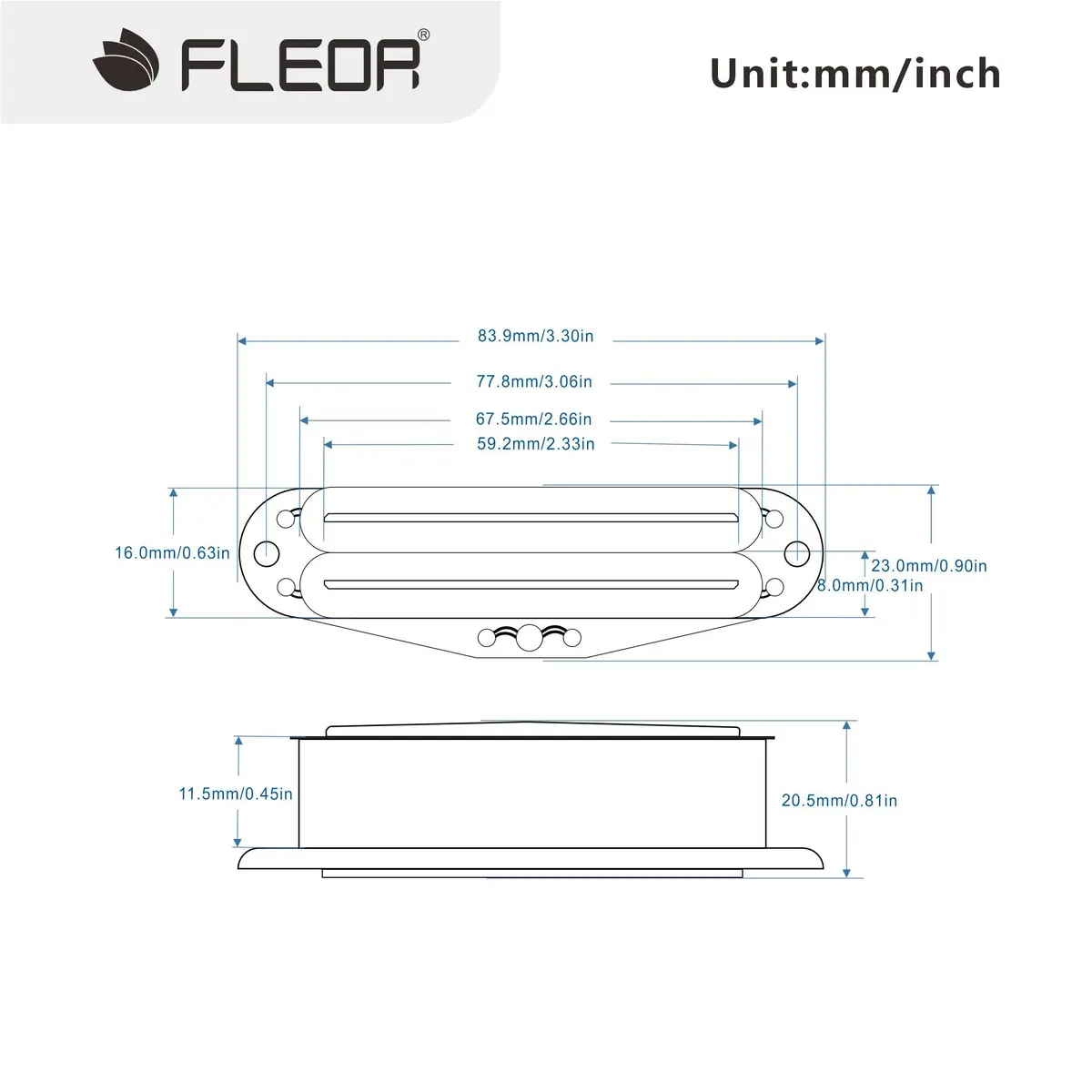 FLEOR Alnico 5 Hot Dual Rail Humbucker Pickup 12-13K | Single-Coil-Sized, Black - view 2