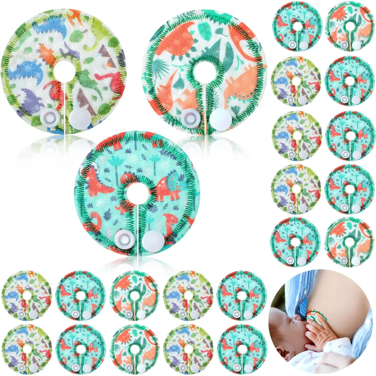 Breling Cotton Feeding Support Pads (24 Count, Dinosaur) | Washable & Skin-Friendly - main product image