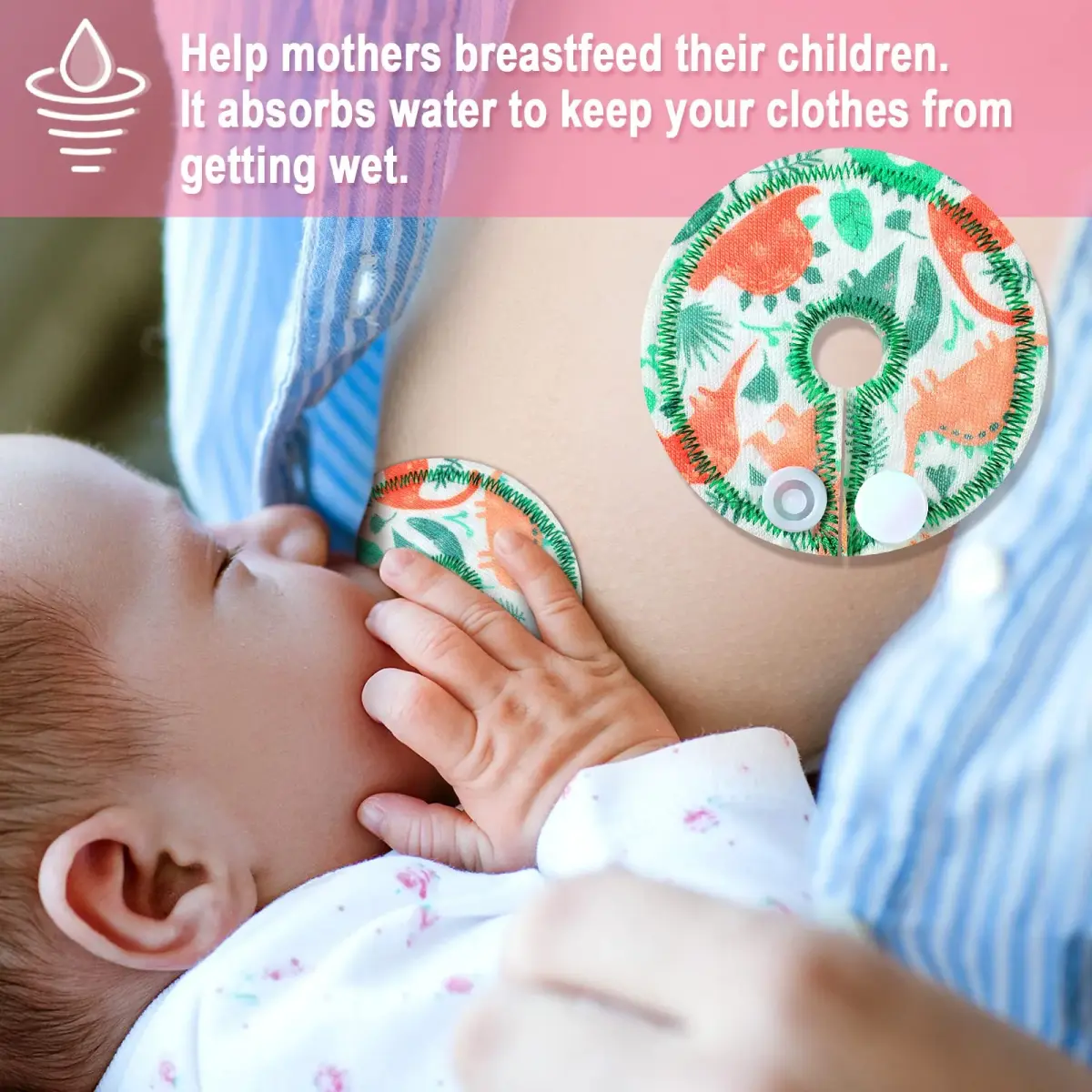 Breling Cotton Feeding Support Pads (24 Count, Dinosaur) | Washable & Skin-Friendly - view 2