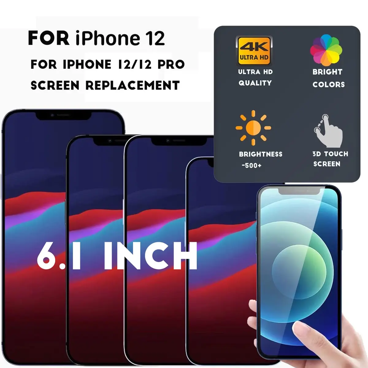 SIMDOG Incell Screen Replacement Kit for iPhone 12/12 Pro 6.1" | Original Brightness & Touch - view 2