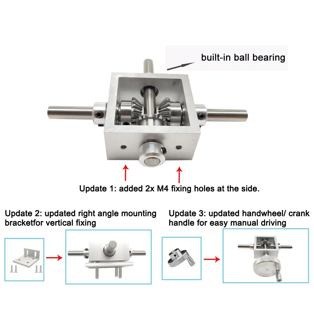 PGFUN 1:1 Right Angle Bevel Gearbox 1 Module 20 Teeth 8mm Shaft | Simple DIY Mechanical Steering Gear - view 2