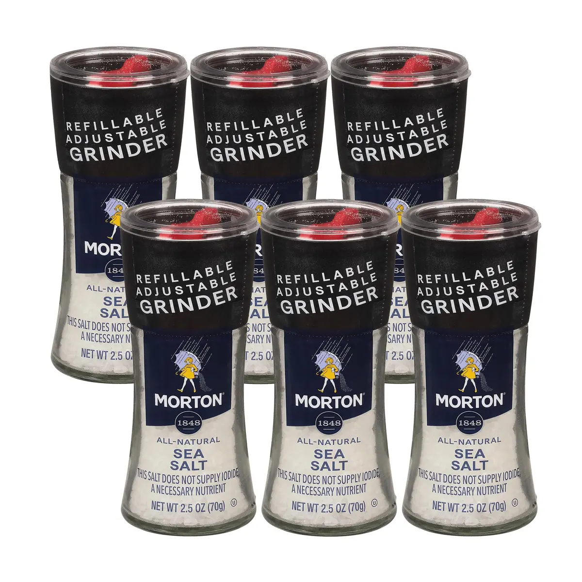 Morton Sea Salt Grinder 2.5 Oz | All-Natural Refillable Salt for Cooking & Table (70-120 chars) - main product image