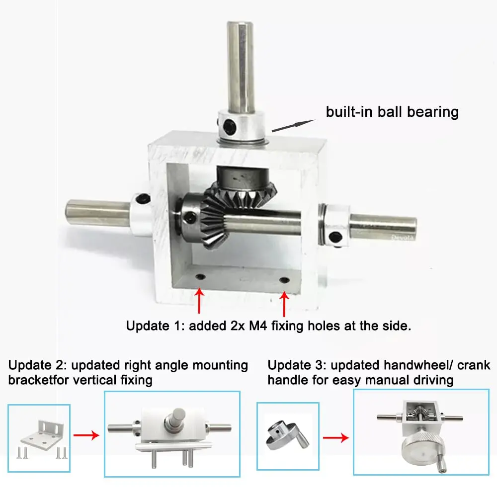 PGFUN 1:1 Right Angle Bevel Gearbox 1 Module 20 Teeth 6mm Shaft | Aluminum Alloy & Steel DIY Steering Gear - view 2