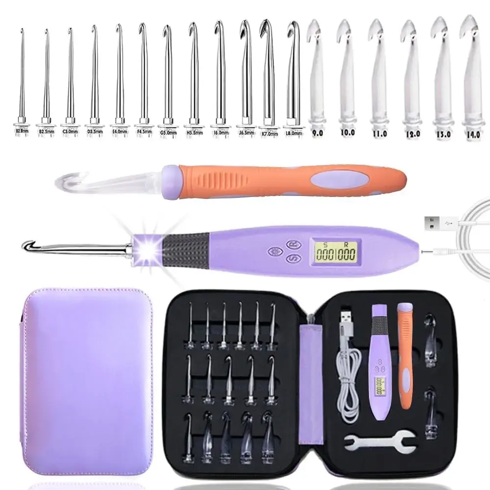 Yarniss 18 Size Interchangeable Crochet Hooks Set with Light & Counter 2.0mm-14.0mm | Digital Counting for Rows & Stitches - main product image