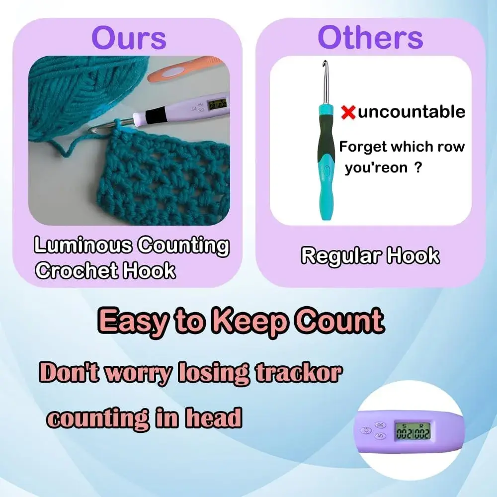 Yarniss 18 Size Interchangeable Crochet Hooks Set with Light & Counter 2.0mm-14.0mm | Digital Counting for Rows & Stitches - view 5