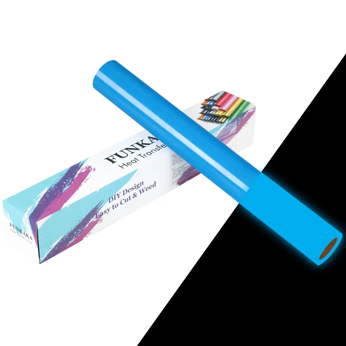 FUNKAKA Glow in The Dark Heat Transfer Vinyl Sapphire Blue 12" x 10ft | Eco-Friendly, Durable Night Glow - main product image