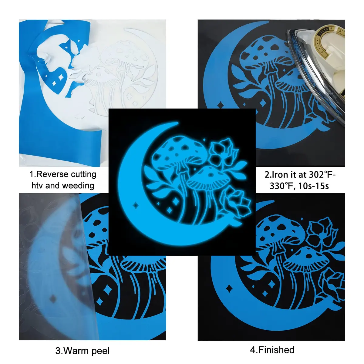 FUNKAKA Glow in The Dark Heat Transfer Vinyl Sapphire Blue 12" x 10ft | Eco-Friendly, Durable Night Glow - view 5