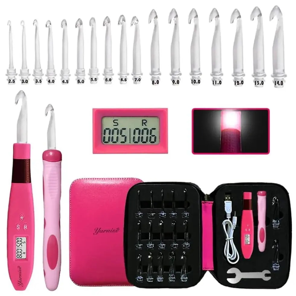 Yarniss 17 Size Lighted Crochet Hooks Set with Counter 2.5mm-14.0mm | Ergonomic Plastic Handles - main product image