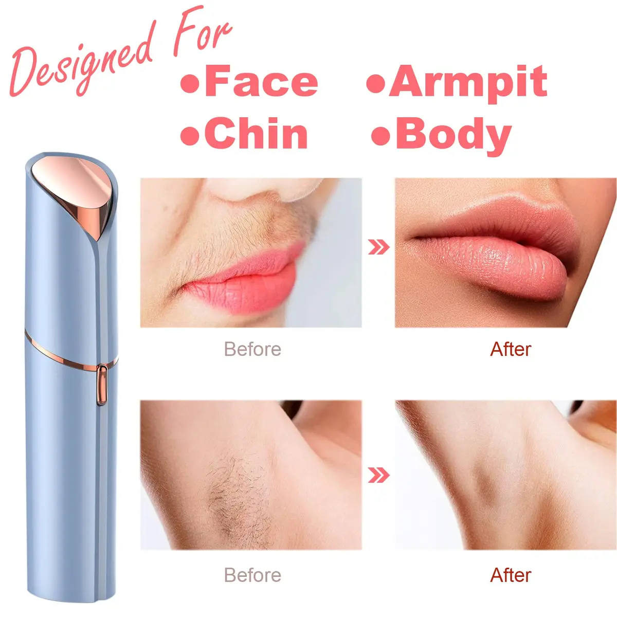 LAIKME Facial Hair Remover, USB Rechargeable, Waterproof, Blue | Gentle & Precise Face & Body Razor - view 3