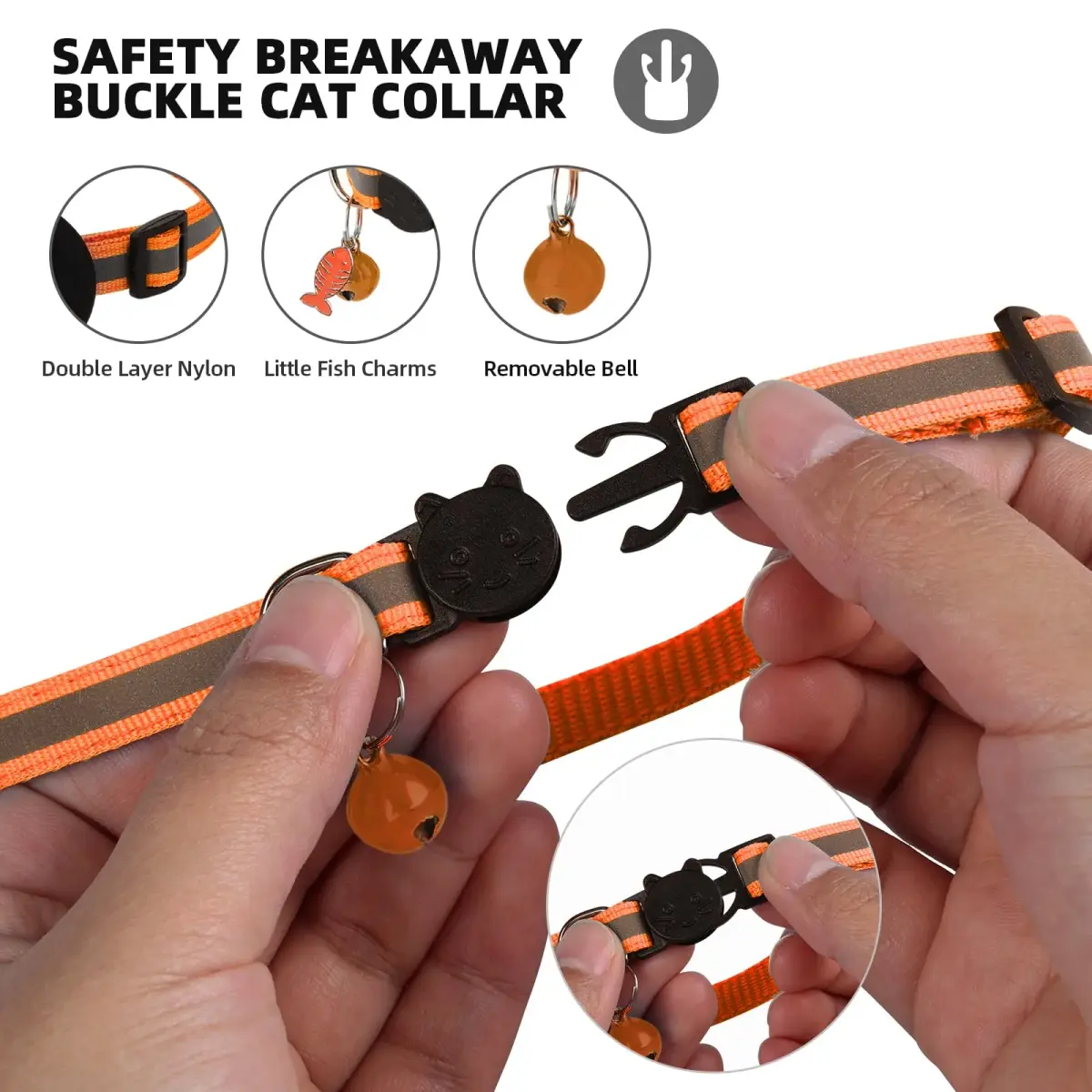 SimpleThings Orange Airtag Cat Collar with Bell & Safety Buckle | Reflective Nylon, Adjustable 22-35cm - view 4