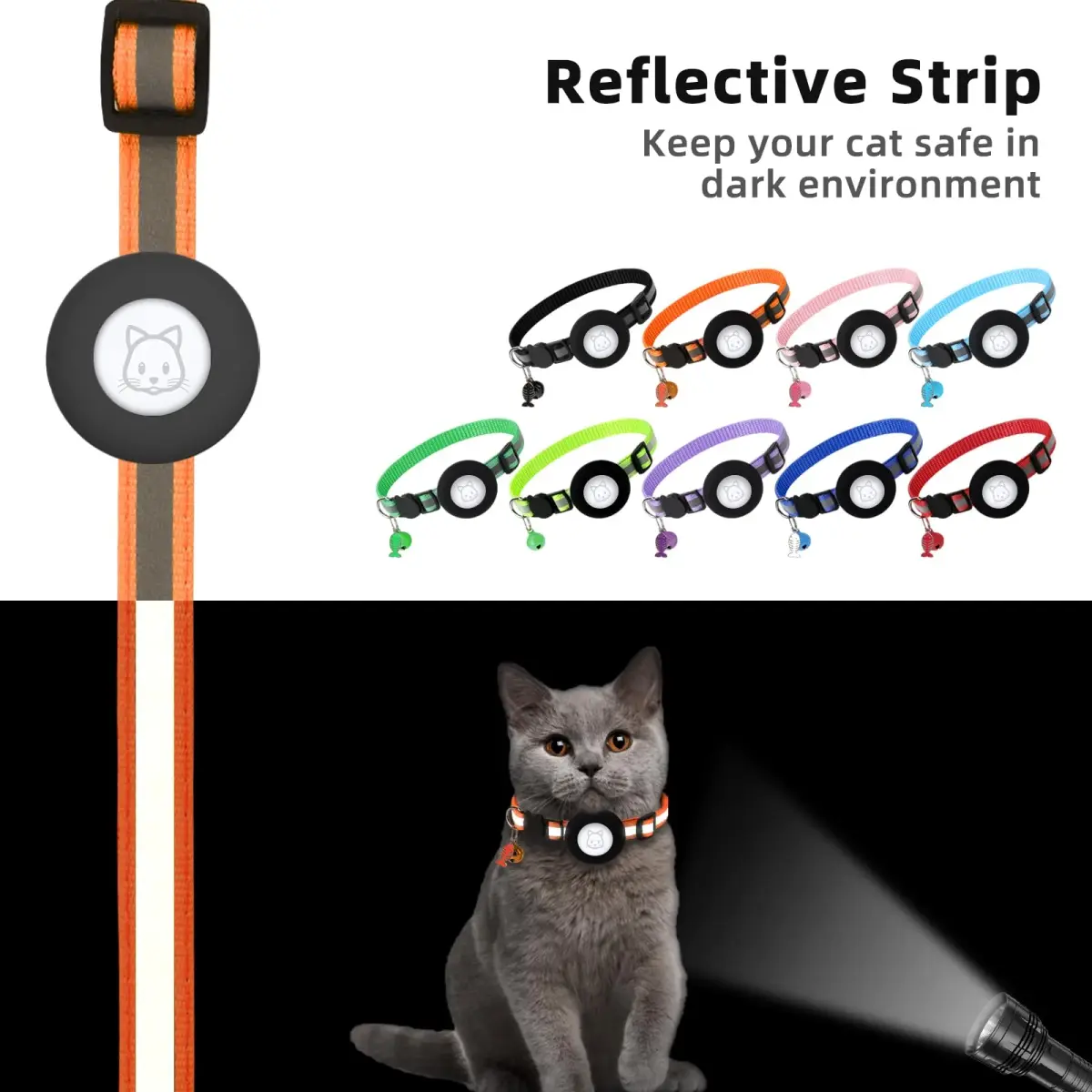 SimpleThings Orange Airtag Cat Collar with Bell & Safety Buckle | Reflective Nylon, Adjustable 22-35cm - view 5
