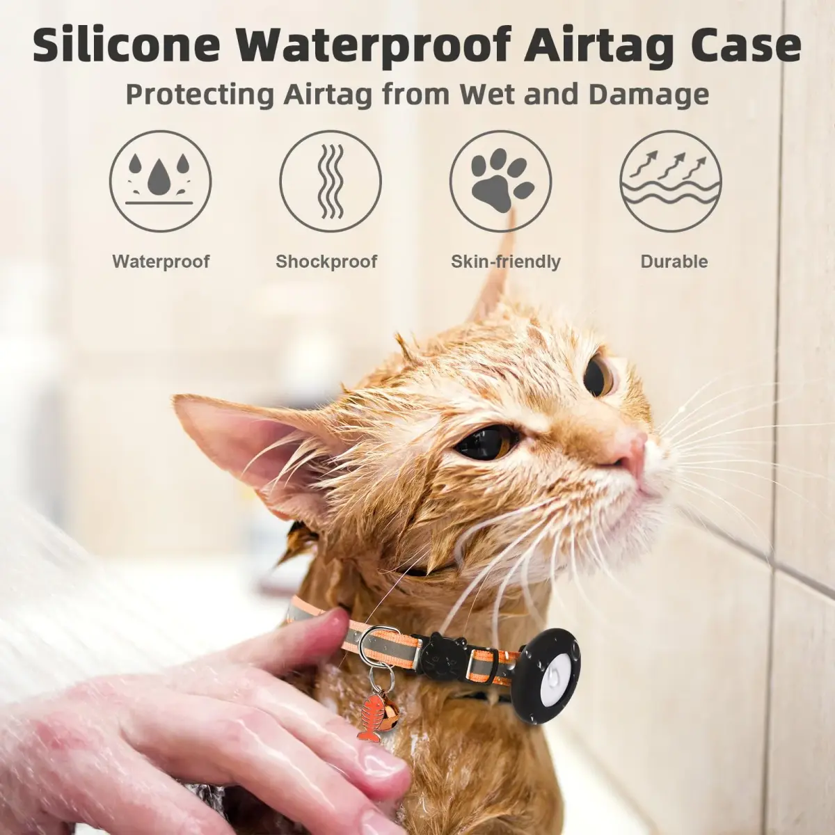 SimpleThings Orange Airtag Cat Collar with Bell & Safety Buckle | Reflective Nylon, Adjustable 22-35cm - view 6