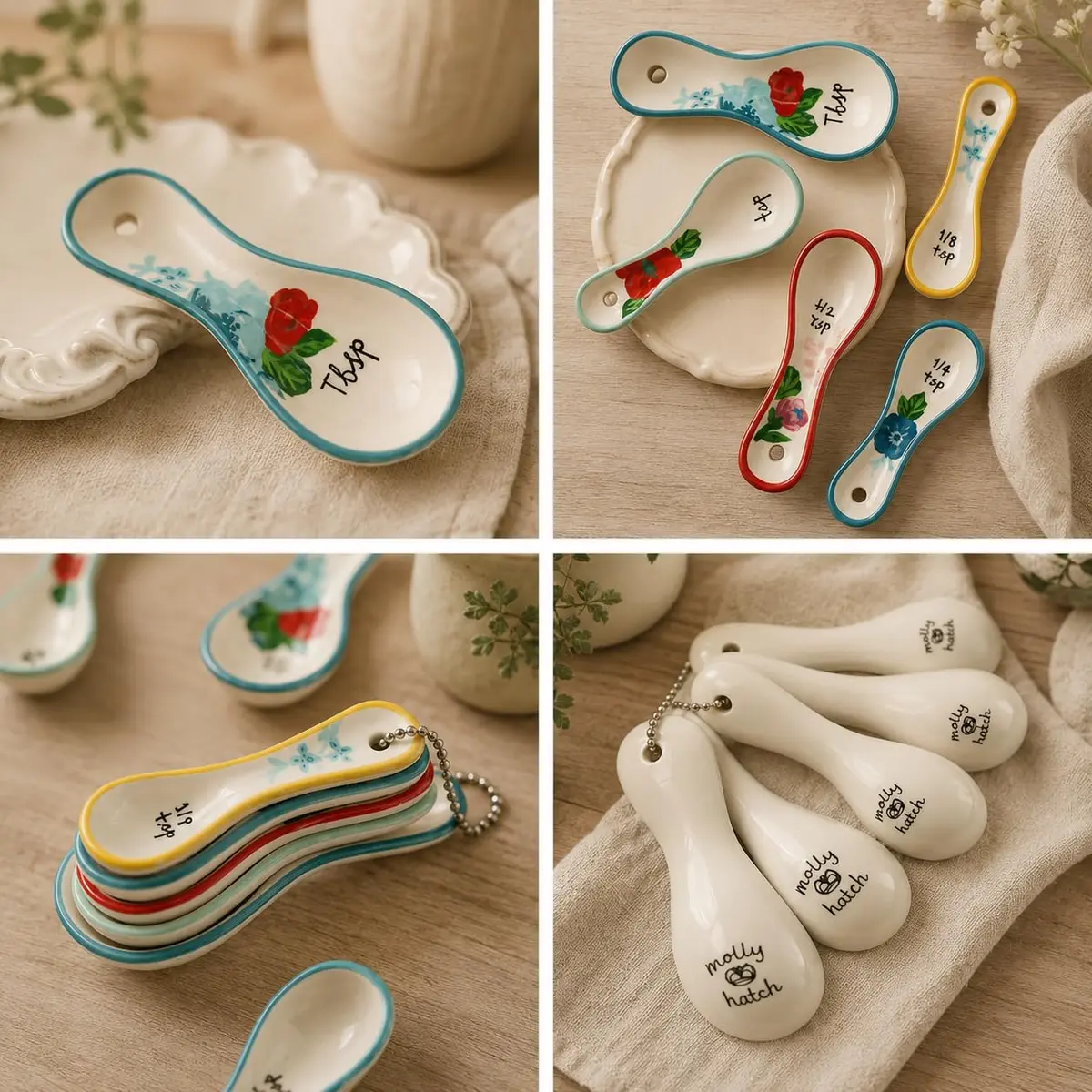 WAYUTO Ceramic Flower Measuring Spoons Set 5 Piece | Cute White Kitchen Spoon Set for Baking, Coffee and Cooking - view 5