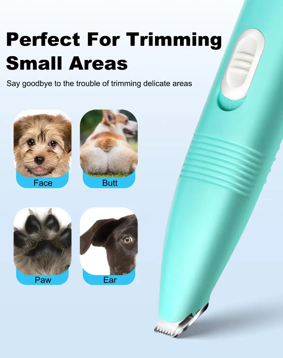 lexflext Dog Paw Trimmer with Detachable Ceramic Blade, Low Noise Pet Hair Shaver for Small Areas (Blue, 65g) - view 4