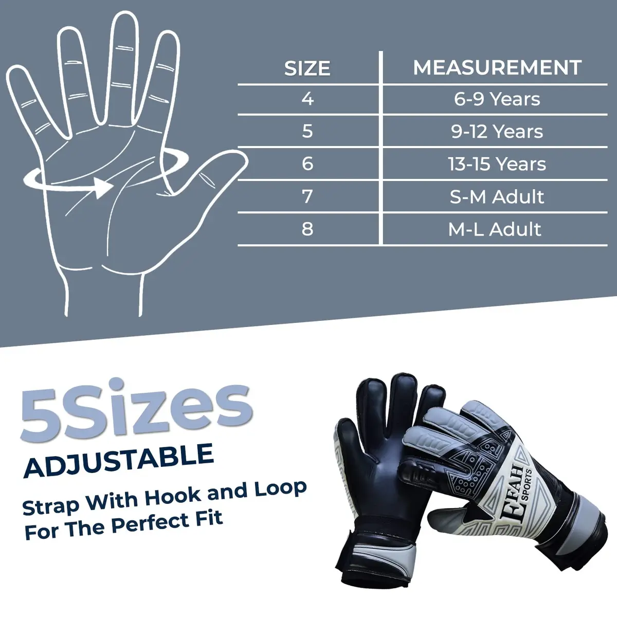 EFAH SPORTS Goalkeeper Gloves Size 7 (228g / 8oz) | Fingersave & Double Wrist Protection for Youth Soccer - view 5