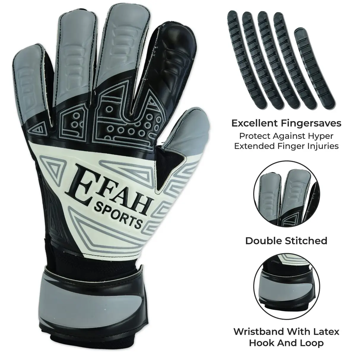EFAH SPORTS Goalkeeper Gloves Size 7 (228g / 8oz) | Fingersave & Double Wrist Protection for Youth Soccer - view 2