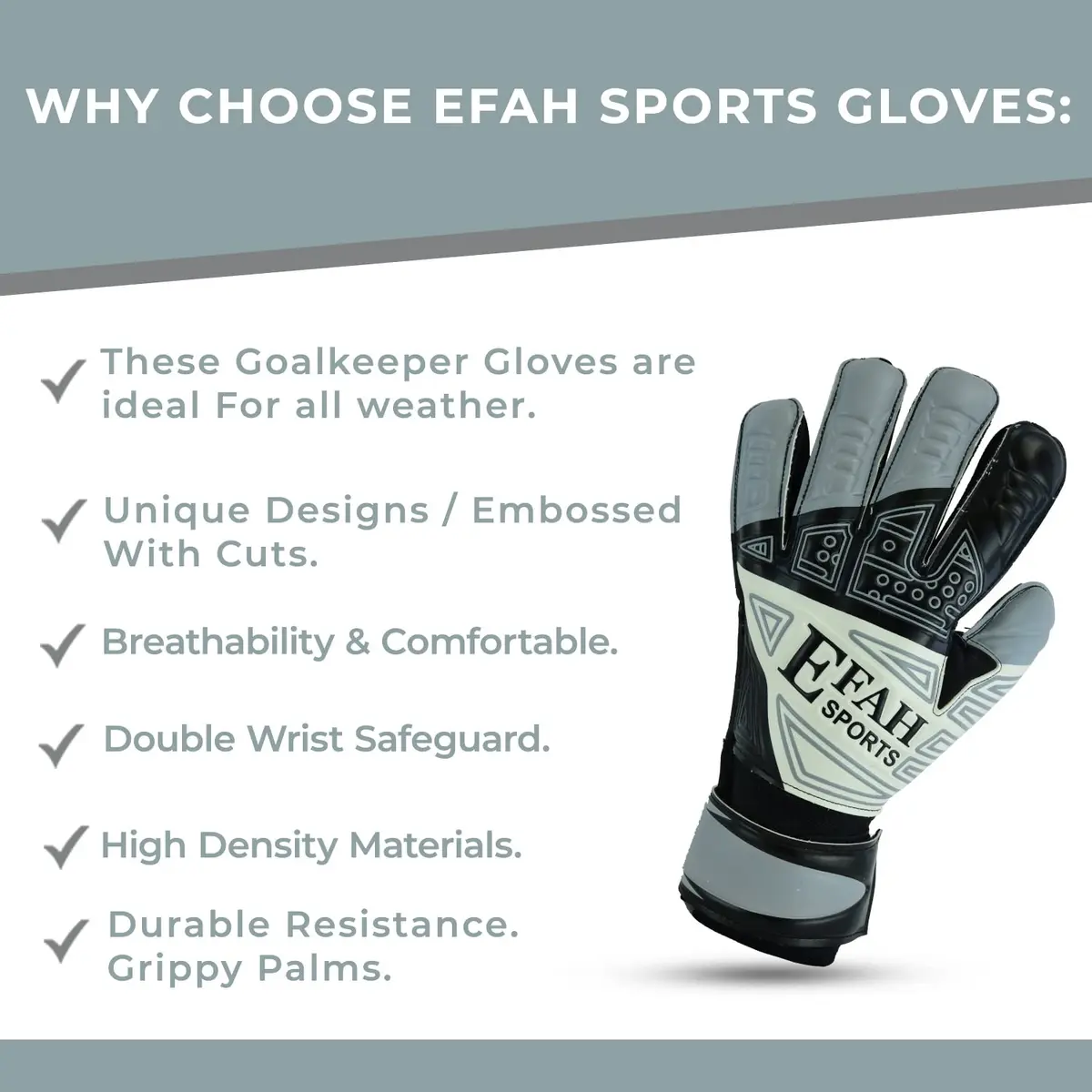 EFAH SPORTS Goalkeeper Gloves Size 7 (228g / 8oz) | Fingersave & Double Wrist Protection for Youth Soccer - view 4
