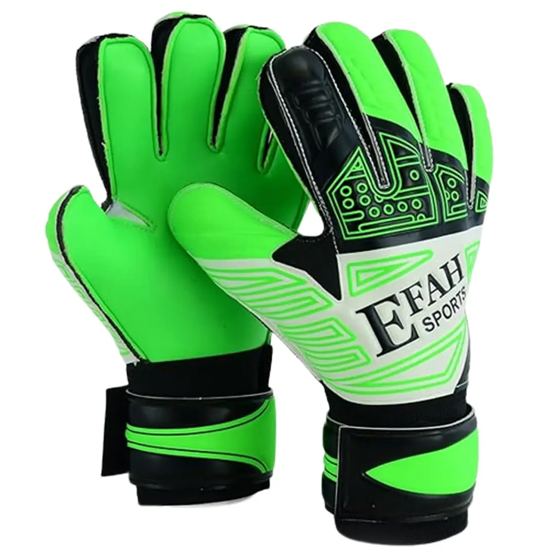 EFAH SPORTS Goalkeeper Gloves Green Size 8 (231g) | Fingersave & Double Wrist Protection for Youth Soccer - main product image