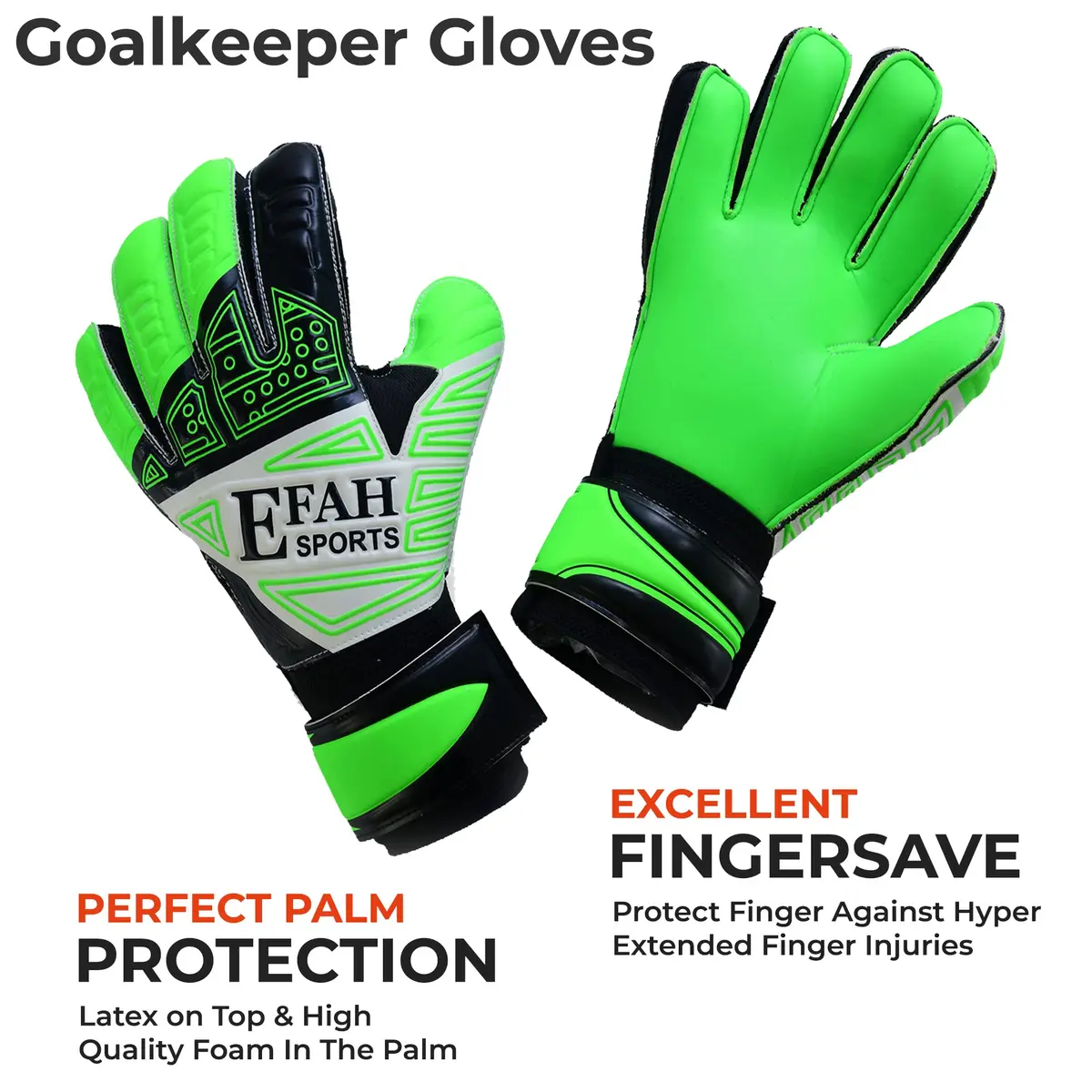 EFAH SPORTS Goalkeeper Gloves Green Size 8 (231g) | Fingersave & Double Wrist Protection for Youth Soccer - view 3